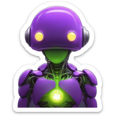 lemon-green-and-purple-neon-Robotic cyborg Super Mario doing a meditation sticker