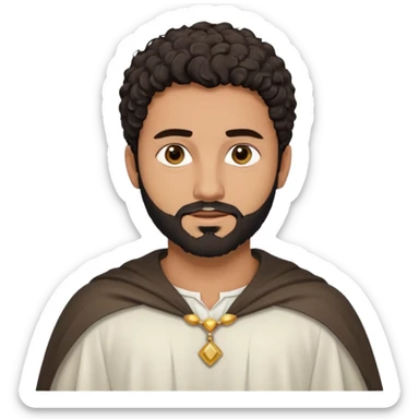 
-Apariencia: Joven de unos 25-30 años, atractivo,.
-Rostro: Ojos oscuros, piel ligeramente morena, rasgos árabes finos.
-Cabello: Negro, algo rizado o suelto, con barba fina.
Cuerpo entero Cuando es “Don Carlos”, viste como cristiano (camisa blanca, capa corta, colores sobrios). sticker