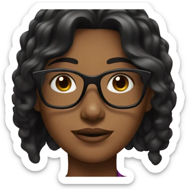 Girl with long wavey black hair and brown skin and brown eyes with black glasses trimmed in fuschia sticker