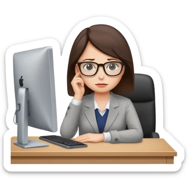 female office worker sad face on computer sticker