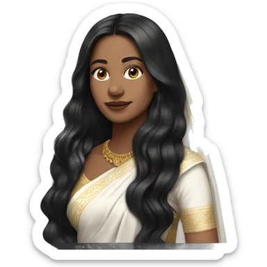 Light skin ;Black long hair wearing white saree sticker