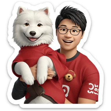 boy with dog smiling sticker