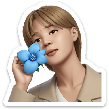 girl holding blue flower sticker