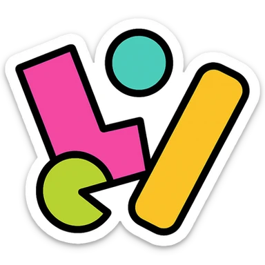 abstract, minimalist logo for Unhinge app, features bold, misaligned geometric elements with a sense of movement and playful energy, tech-forward, expressive color palette blending neon and pastel tones, no hearts or handshakes, suitable for app icon and favicon sticker