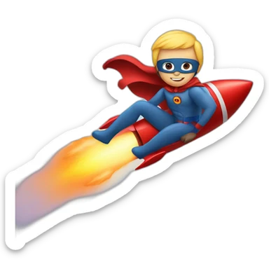 person dressed with a superhero cape is riding on a rocket sticker