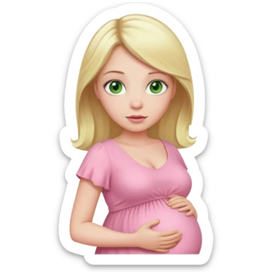blond pregnant woman in pink pale dress with green eyes sticker