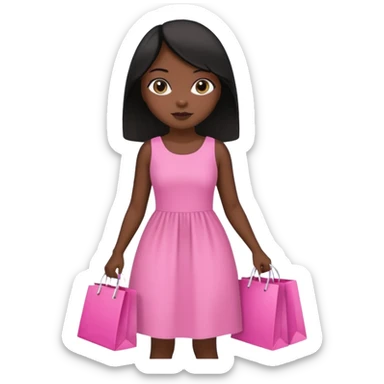 Uma menina morena cabelo liso preto olhos puxados fazendo compra com sacolas rosas  sticker