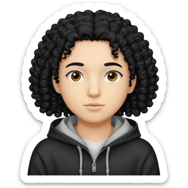 Gut wearing a hoodie with black curly hair sticker