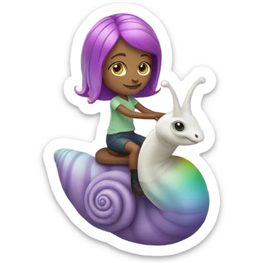 Caucasian Woman with purple hair riding a rainbow snail sticker