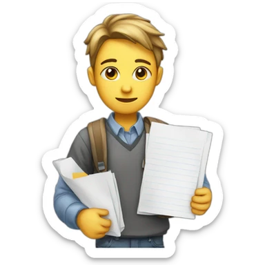 student carrying exam sheets looking sorry sticker