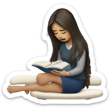 brunette long hair woman crying while holding and reading book sticker