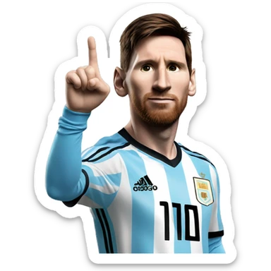 Lionel Messi with Argentina national team shirt and both hands pointing upwards sticker