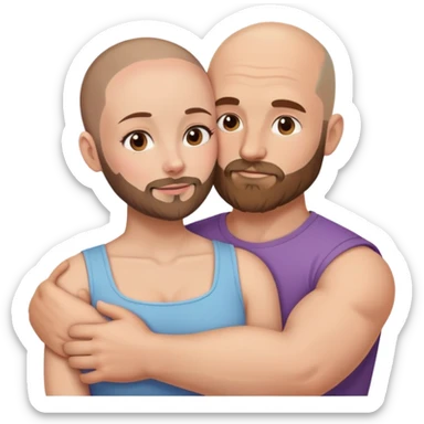 Beautiful light brunette cuddling her muscular bald beard husband sticker