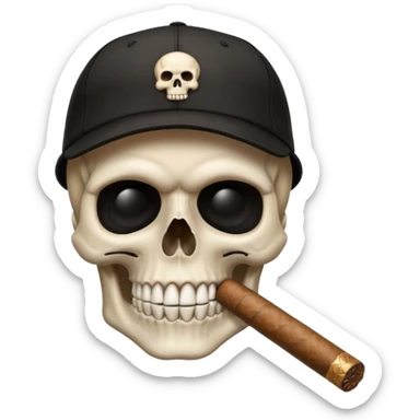 Skull head with a black baseball cap with a cigar in his mouth sticker