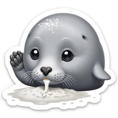 Grey seal is Sniffing white powder and holding the powder  sticker