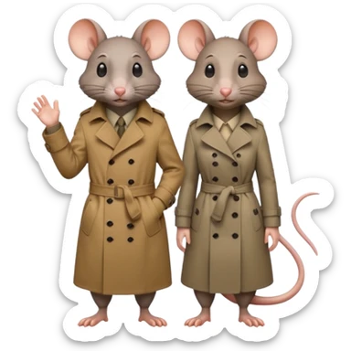A male rat and a female rat wearing a trench coat sticker