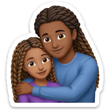 dark skin, black girl with black and brown braids, hugging her middle eastern boyfriend with wavy straight brown hair and medium to light skin sticker