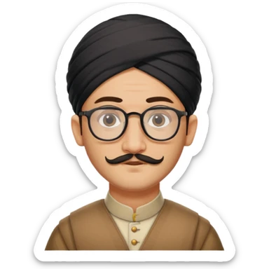 A kashmiri  criminal daku whose white face is somewhat triangular and little facial hair wears specs sticker