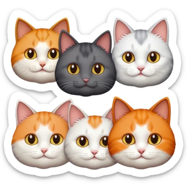 4 different coloured short haired cats including; a dark brown t and white cat, and a dark grey and white  sticker