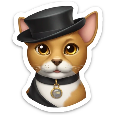 catdog half dog in a hat and monocle and a cat in a beret and necklace sticker