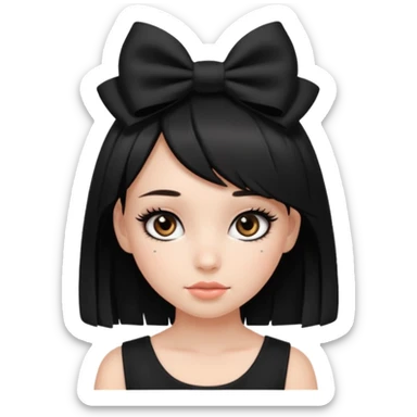Girl with black cute  cut with a black top and a bow on her head with long lashes sticker