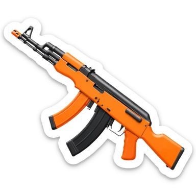 black AK-47 decorated with bright orange bows, emoji art style sticker
