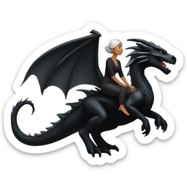 Black and silver haired woman riding a black dragon sticker