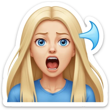 beautiful white girl with long straight blonde hair blue eyes screaming yelling in pain sticker