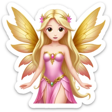 big wings, sun, gold, pink , Beautiful, fairy, long hair sticker