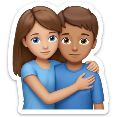 A big sister hugging her little brother brown hair and blue eyes sticker