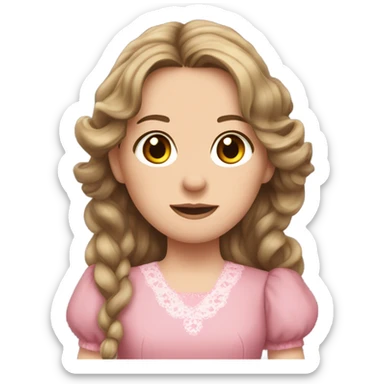 Carrie Ingalls pretty with long dark brown wavy hair realistic and detailed pink dress sticker