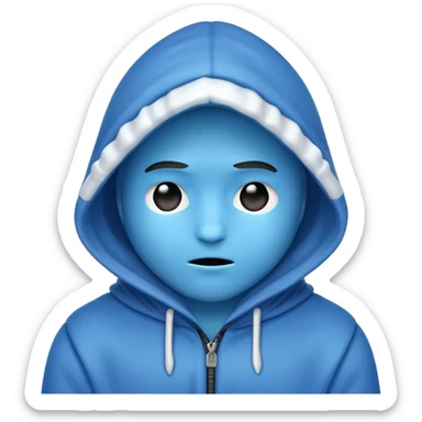 A cold emoji in blue skin with a hood sticker