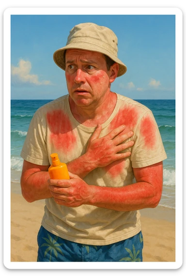 uomo a mare con paura delle ustioni, ed è un po' bruciato sticker
