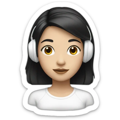 girl with black hair and white earphones sticker