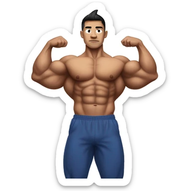 asian bodybuilder doing front double biceps sticker