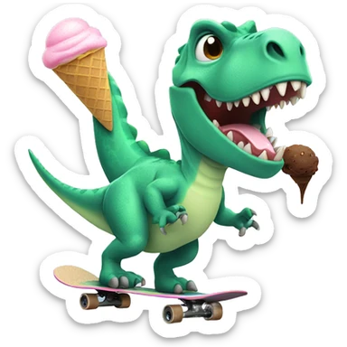 Dinosaur on a skateboard with ice cream sticker