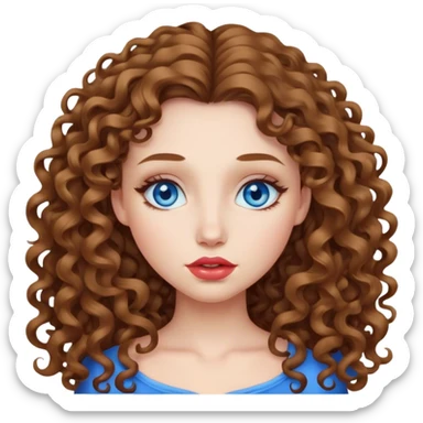 girl with lush, long, curly hair, big lips and blue eyes sticker