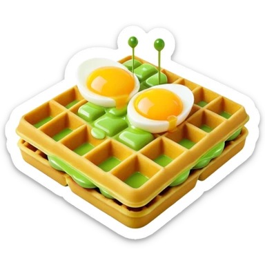 3D rendered hyper-realistic matcha green tea Hong Kong egg waffle with vibrant green color, detailed bubble texture, glossy candy-like surface, playful presentation, soft lighting sticker