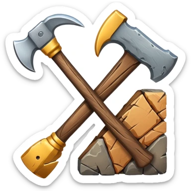 Deux éléments qui fusionnent : deux icônes (ex. bois + pierre) avec une flèche ou un “+” vers un 3ᵉ élément (ex. hache) → l’idée de merge sans limite. sticker