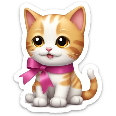 A cute cat with a ribbon sticker