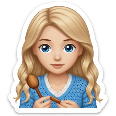 White Girl with long light brown slightly blonde ish hair and blue eyes who likes crocheting sticker