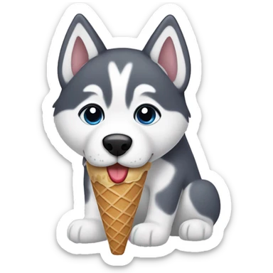 husky puppy eating ice cream cone sticker