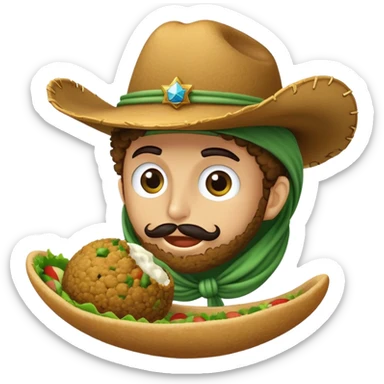 a green falafel wearing a cowboy hat sticker