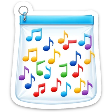 ziplock bag with several colorful music notes inside sticker