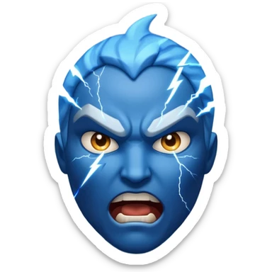 Rayos, centellas y estrellas en una cara color azul con expresiones de furia sticker