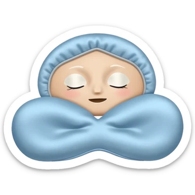 emoji of an isolated silky sleep mask, soft satin texture, stitched closed eyes embroidery, no real eyes, no face, no character features, light grey with pastel blue tint, cozy pajama feel, smooth rounded shape, soft shadows sticker