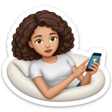 lightskin black lady laying down scrolling on phone sticker