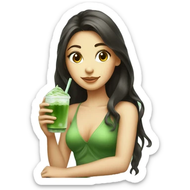 Beautiful girl holding glass cup of iced matcha  sticker