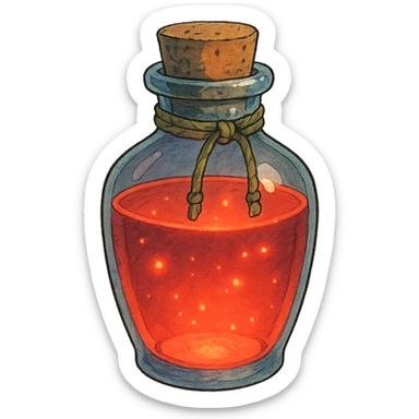 ghibli style whimsical health potion bottle with glowing red liquid sticker