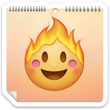 A page from a wall calendar that starts burning from the bottom right corner. Use soft and pastel tones. Make the emoji image resemble the basic set of smileys like on the iPhone. sticker